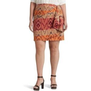 NWT $145 LAUREN Ralph Lauren Plus SIZE Skirt  Geo-Motif Cotton-Linen Wrap